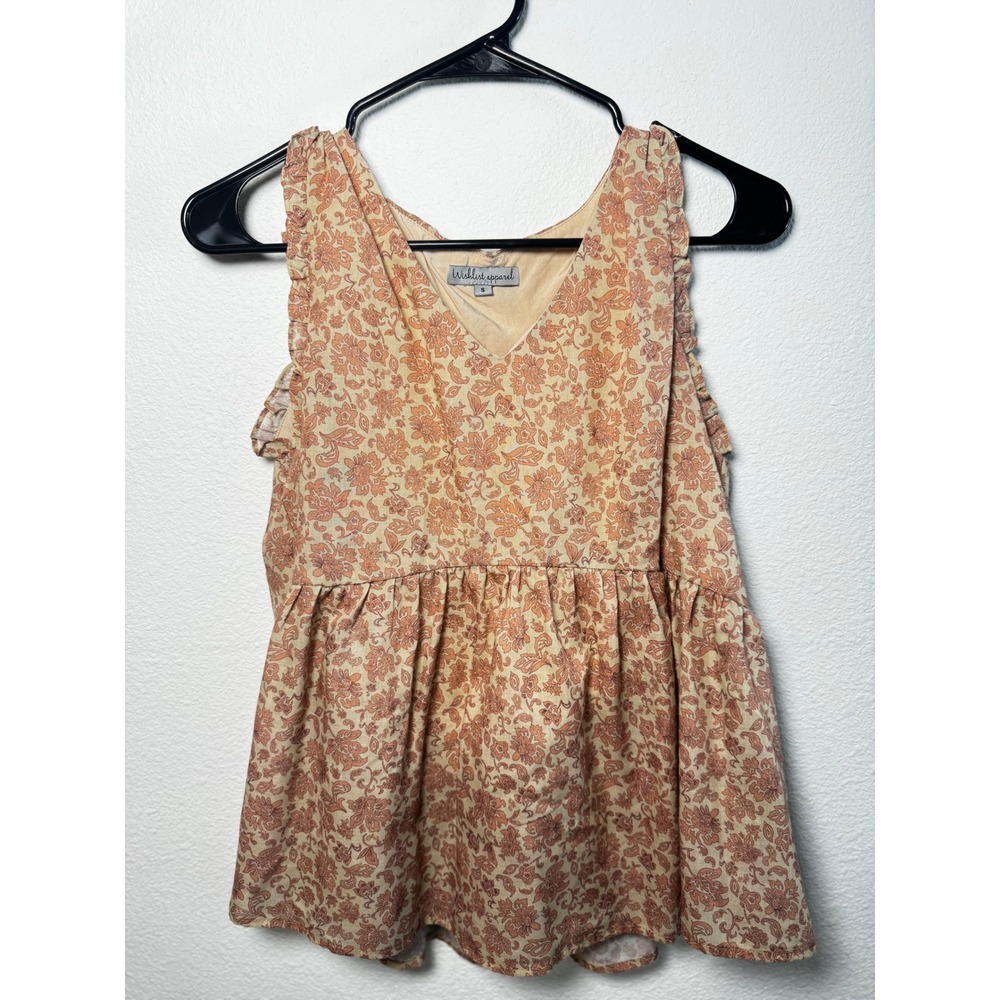 Wishlist Apparel Floral Peplum V Neck Sleeveless Top Blouse Women's Size S